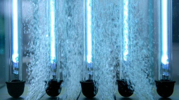 Fünf UV-Röhren in Wasser